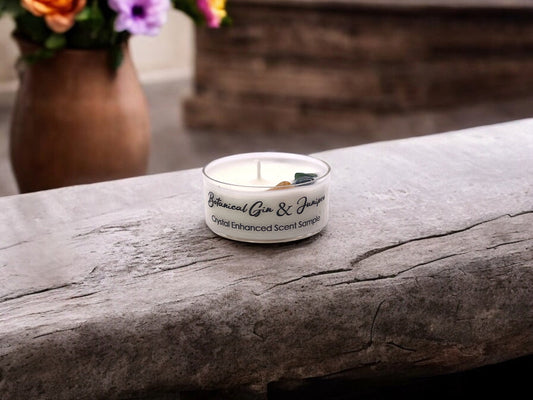 Botanical Gin & Juniper, Premium Coconut-Soy Wax Tea Light Crystal Candle, 1oz