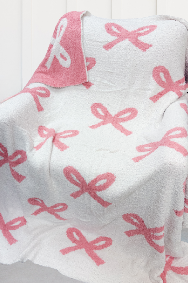 SC - ETA 3/2 - Pink and Cream Bow Luxury Blanket