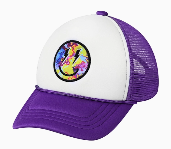 C.C Kids Lightning Bold Eyes Smiley Face Trucker Cap - Purple