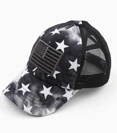 C.C Kids Star Pattern Tie Dye Ponytail Baseball - Black