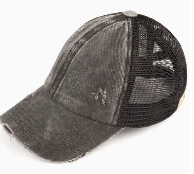 C.C Kids Washed Denim Elastic Band Crossed Pony Cap - Black