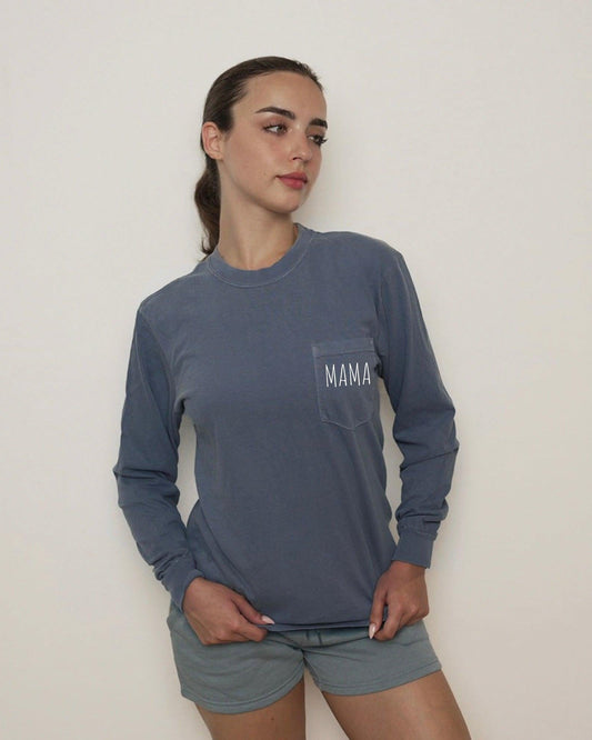 Comfort Colors Mama mom Pocket Long Sleeve Shirt (Cute)