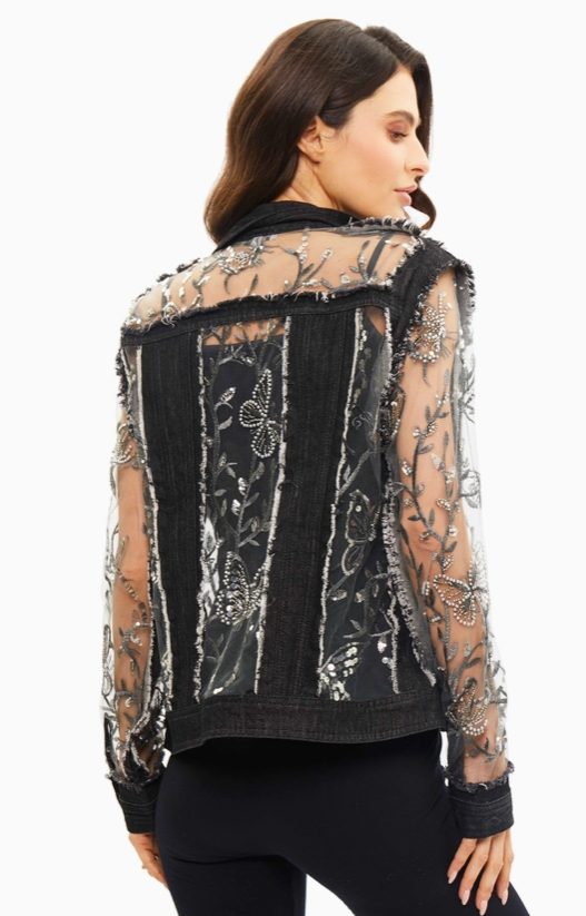 Dark Embellished Black Denim Jacket by Adore