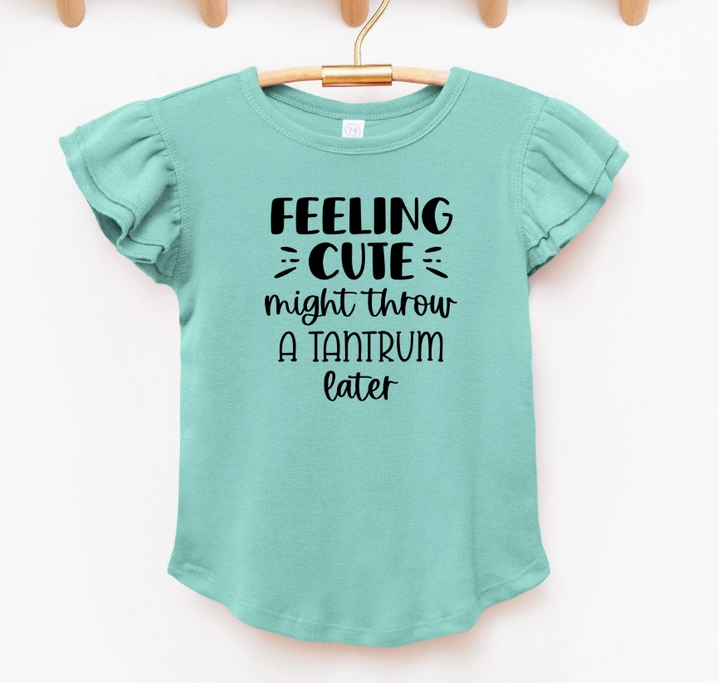 Feelin Cute Toddler and Infant Flutter Sleeve Graphic Tee - Saltwater