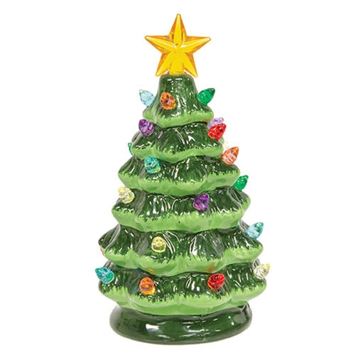 Ceramic Retro Green Light Up Tree - 6.5"H