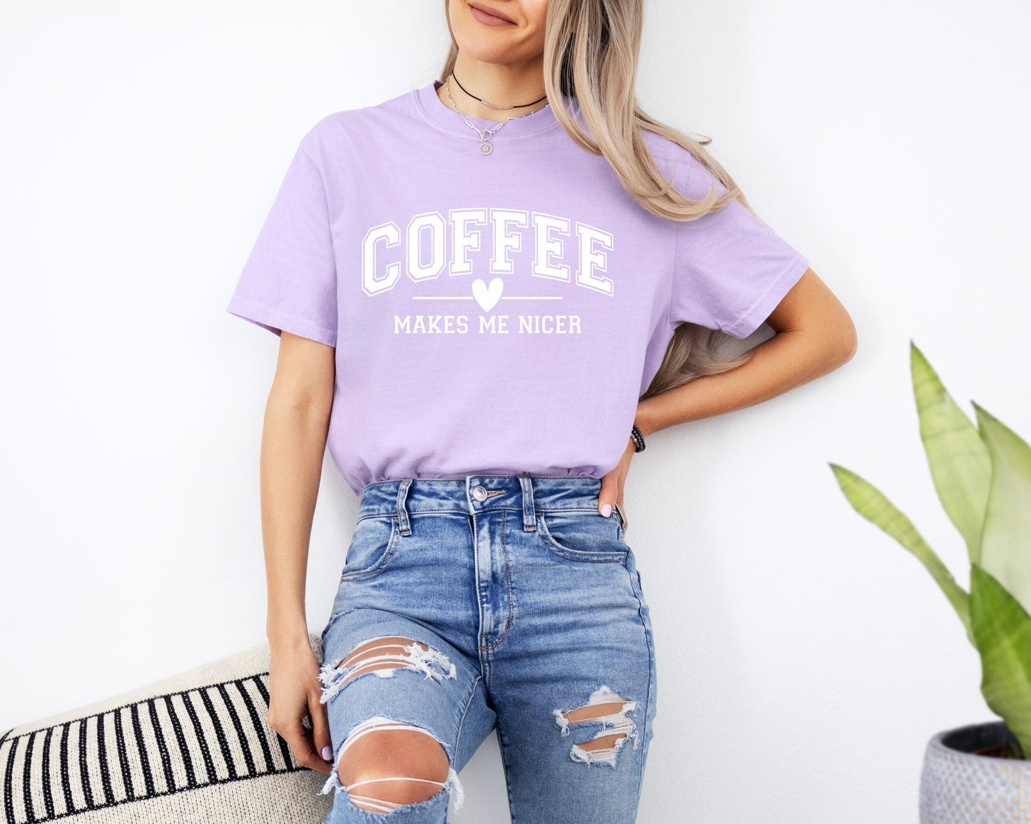 Coffee Makes me Nicer Garment Dyed T Shirt