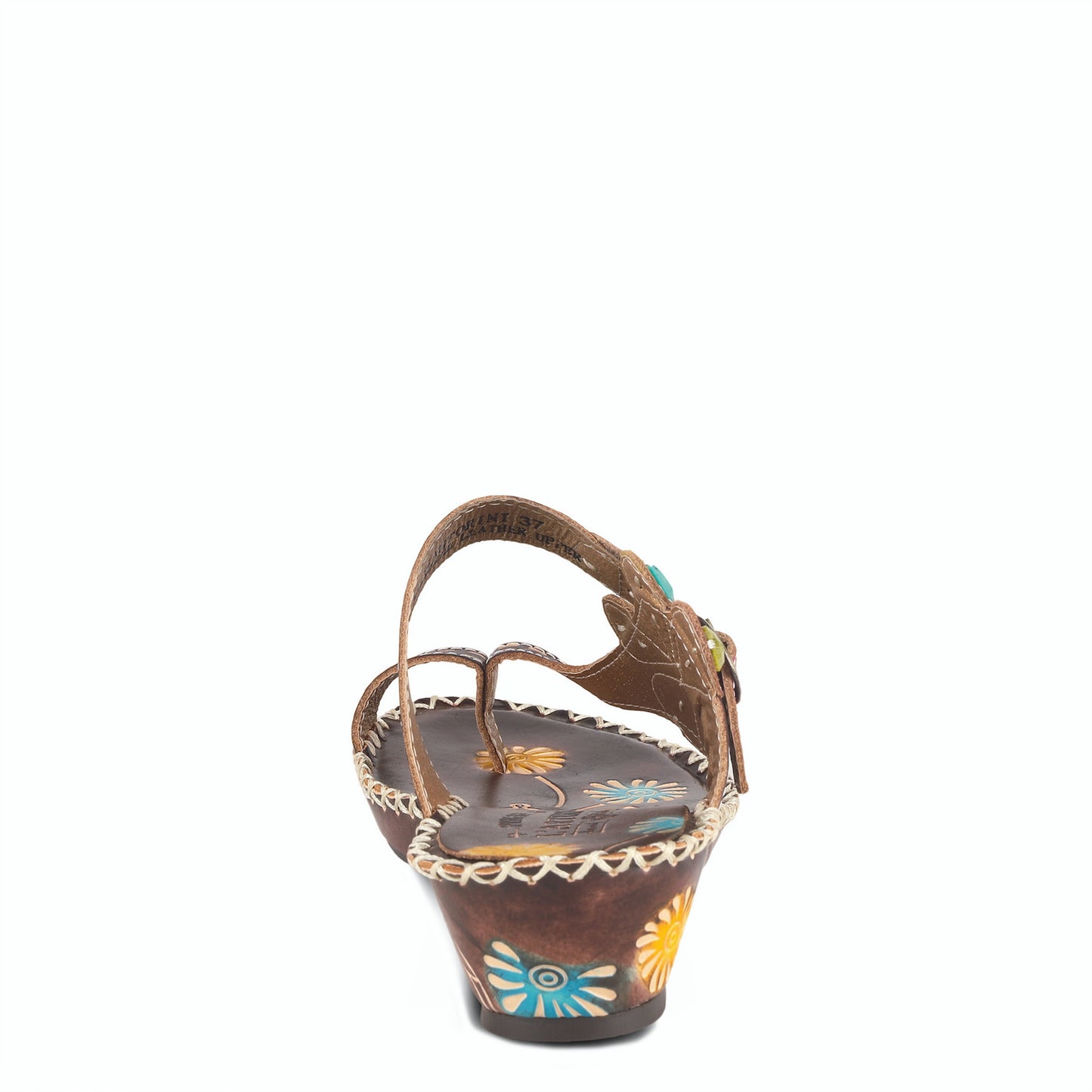 Santorini French inspired design, hand painted leather toe-ring thong sandal by L`ARTISTE