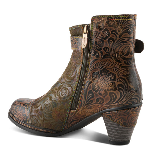 ANTILLES - Olive - Floral Details And Vintage-inspired Belt Buckle Boot by L`ARTISTE