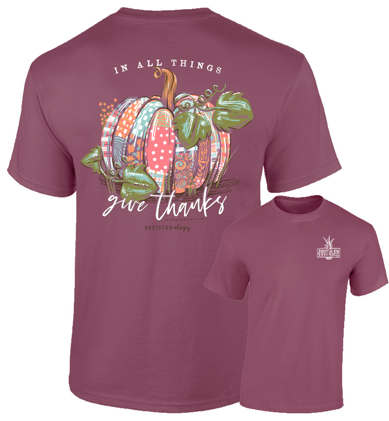 Give Thanks Patchwork Pumpkin T-Shirt Southernology Comfort Color Short Sleeve Tee