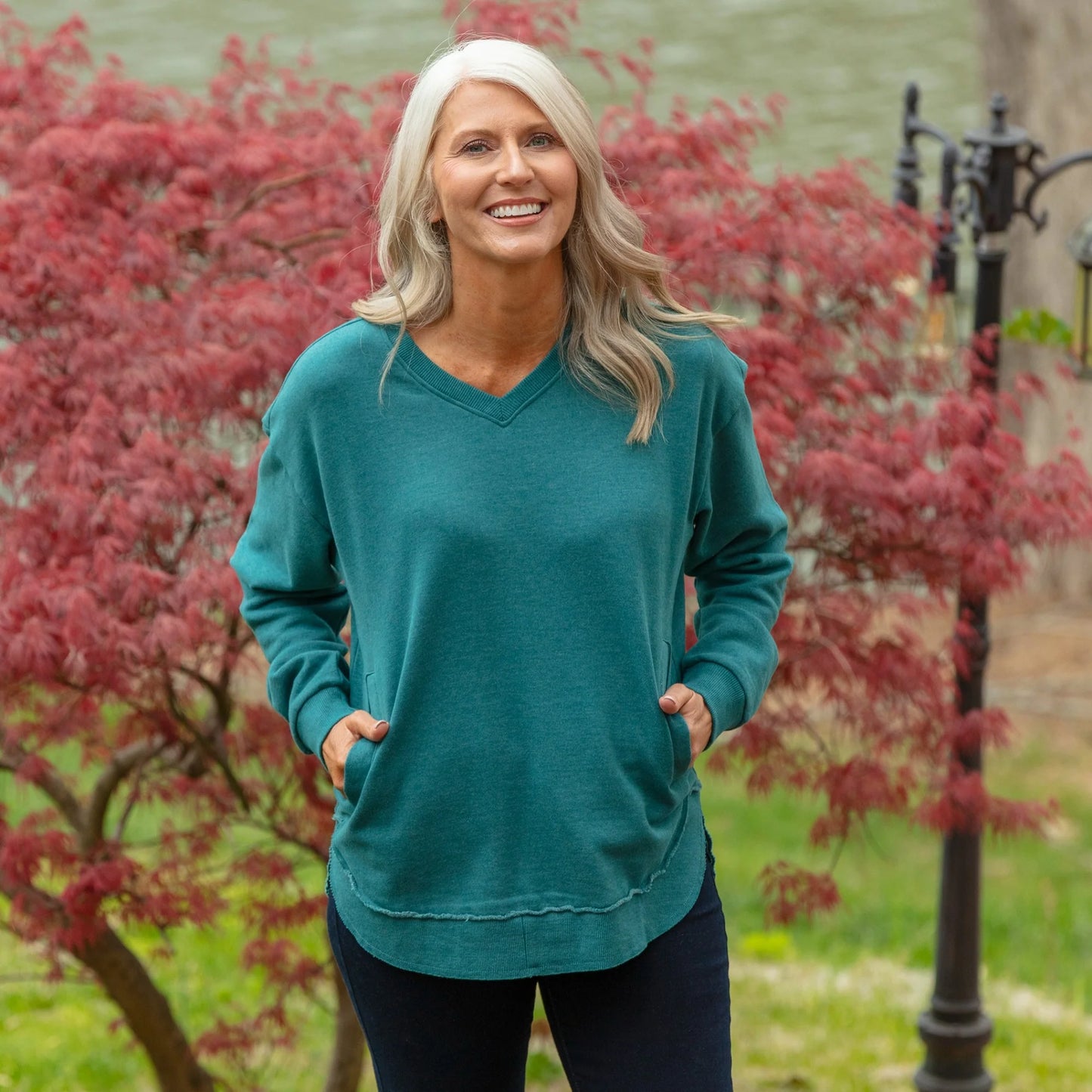 East Hall Melange V-Neck Pocketed Poncho Fleece by Royce Brand