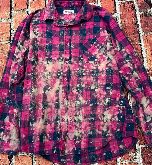 HEART BELONGS TO ROCK & ROLL - PINK BERRY FLANNEL LONG SLEEVE TOP BACK PATCH SPLATTER