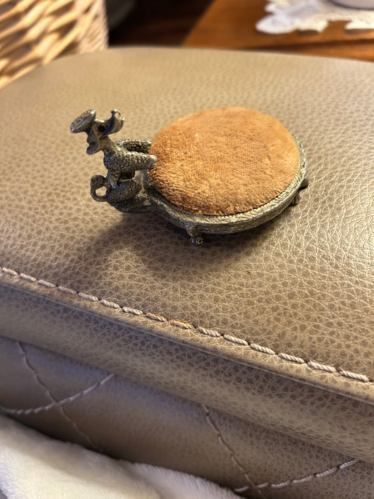 Vintage Velour Sewing Pin Cushion Solid Metal Poodle