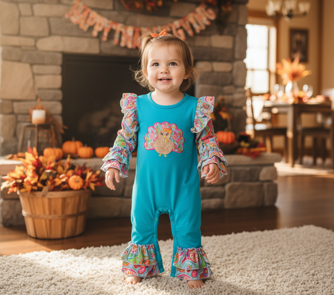 Bullion Stitch Turkey Romper main image 0