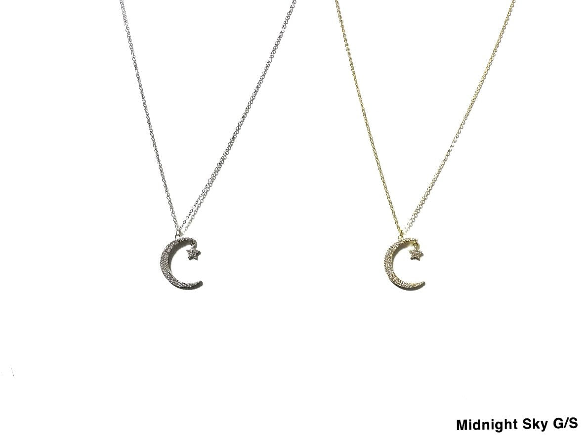 16 Necklace with Pave' Moon & Star Pendant -Midnight Sky by B.b. Lila Jewelry