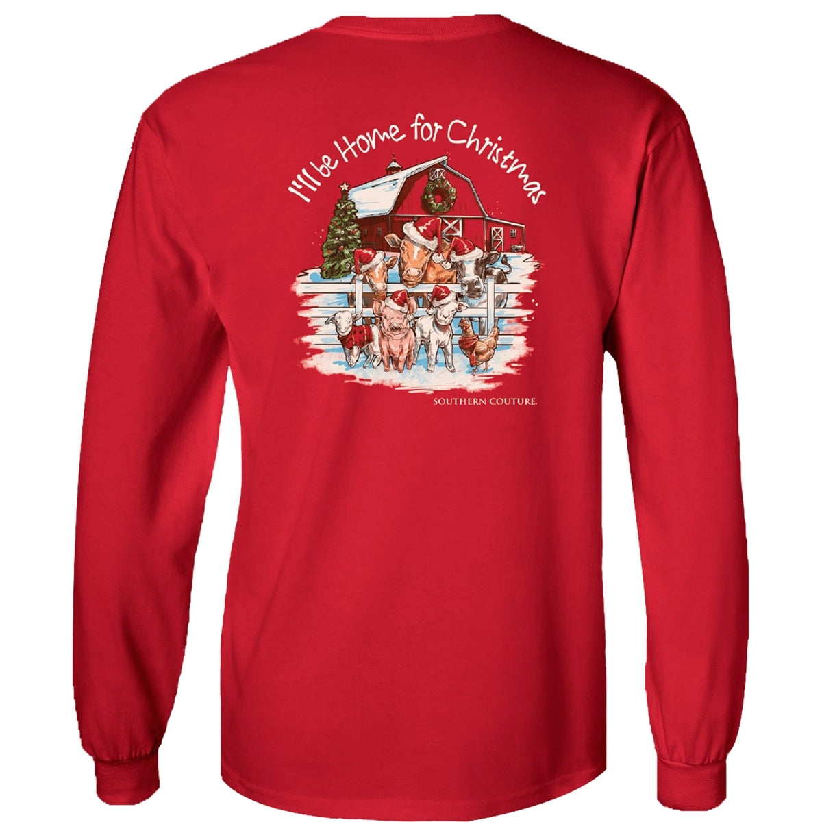 I'll Be Home For Christmas Farm on Red Southern Couture Long Sleeve Tee