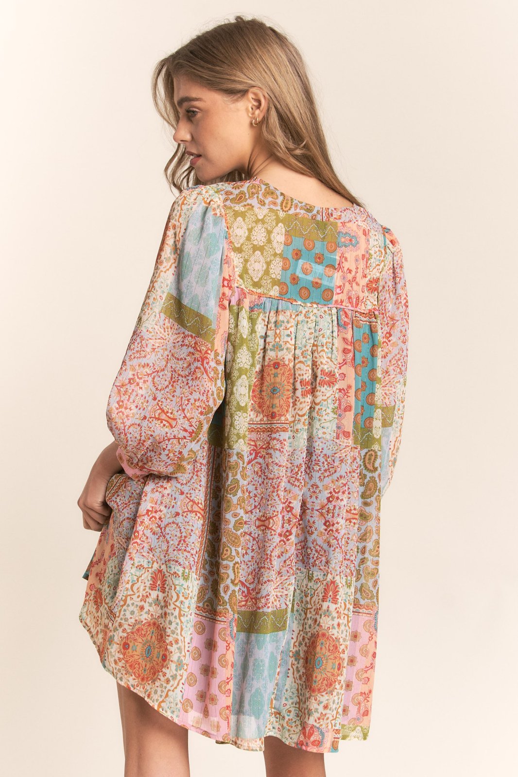 Multi Print Long Sleeve Chiffon Spring Boho Dress by J.NNA