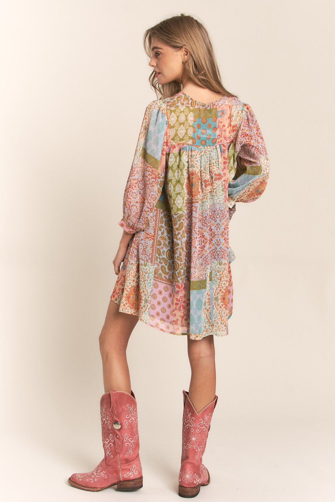 Multi Print Long Sleeve Chiffon Spring Boho Dress by J.NNA
