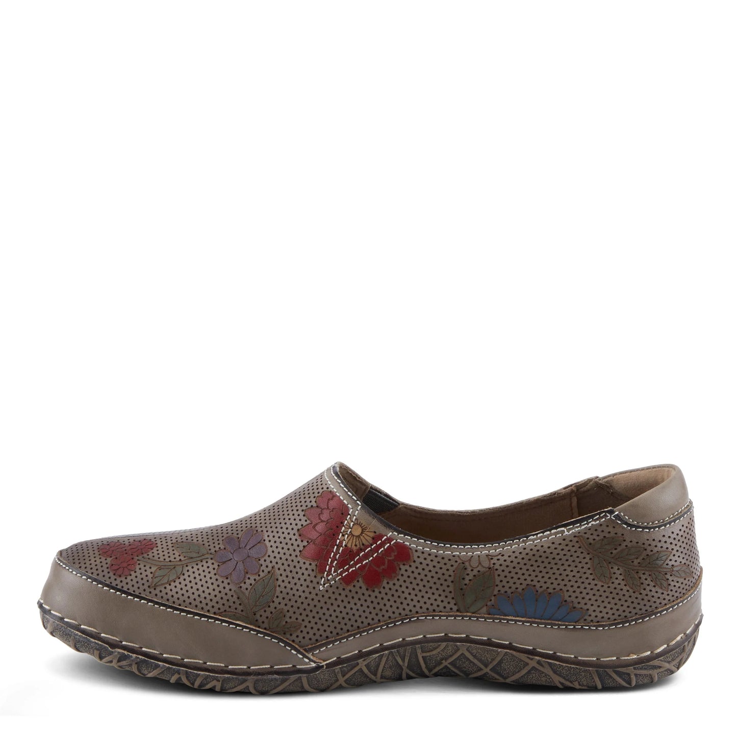 LIBORA-DELITE Hand-Painted Floral Slip-Ons GreyMulti With Colorful Flowers by L`ARTISTE