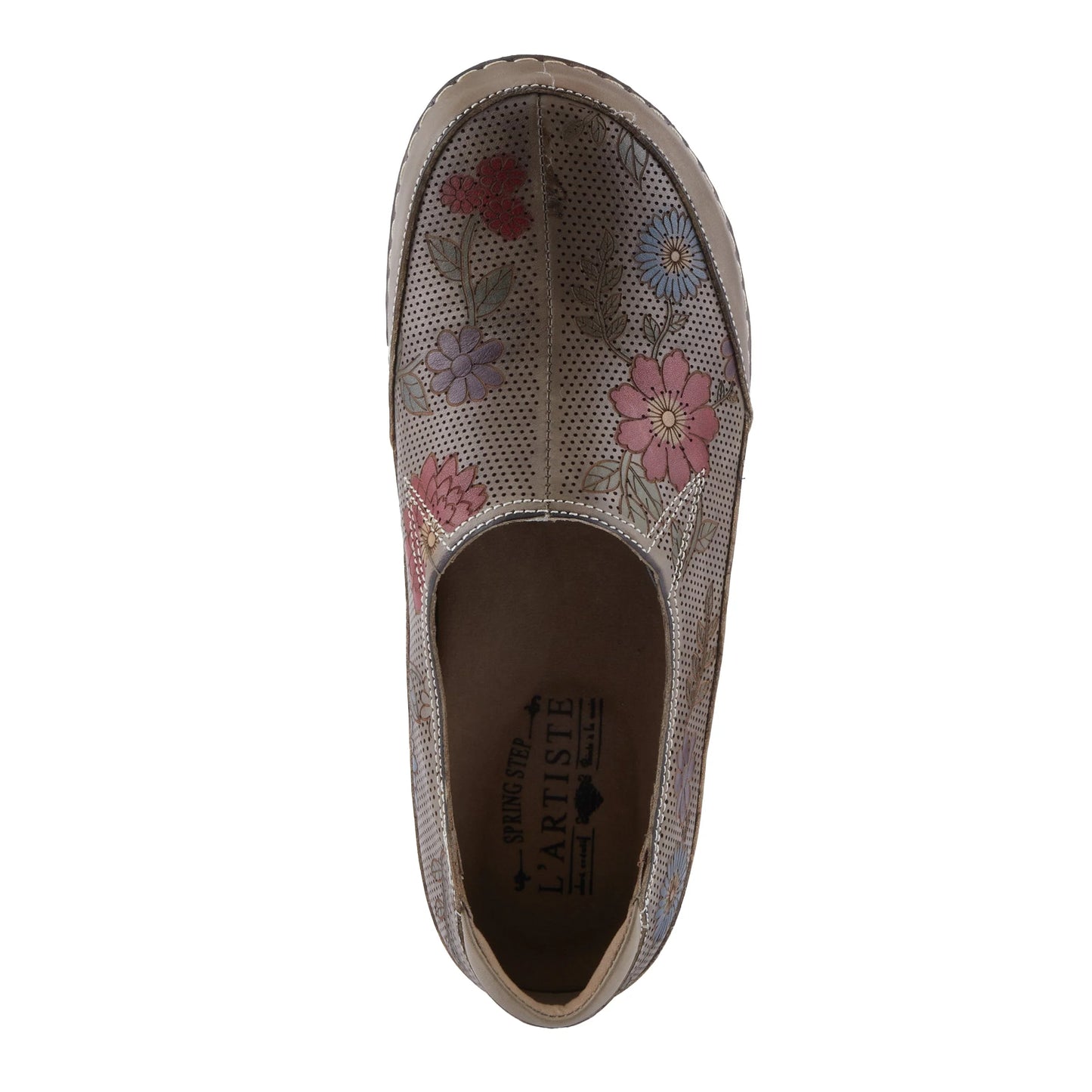 LIBORA-DELITE Hand-Painted Floral Slip-Ons GreyMulti With Colorful Flowers by L`ARTISTE