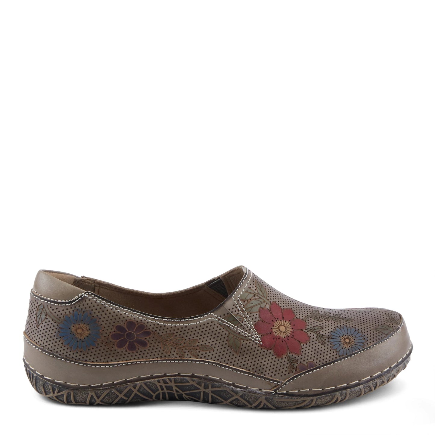 LIBORA-DELITE Hand-Painted Floral Slip-Ons GreyMulti With Colorful Flowers by L`ARTISTE
