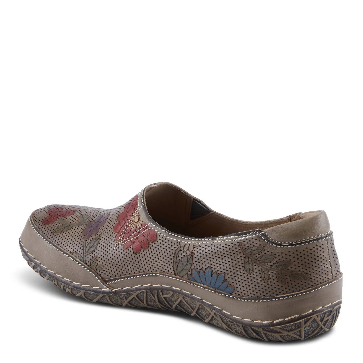 LIBORA-DELITE Hand-Painted Floral Slip-Ons GreyMulti With Colorful Flowers by L`ARTISTE