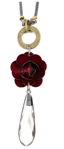 Short Enameled Flower & Pendant Drop Necklace