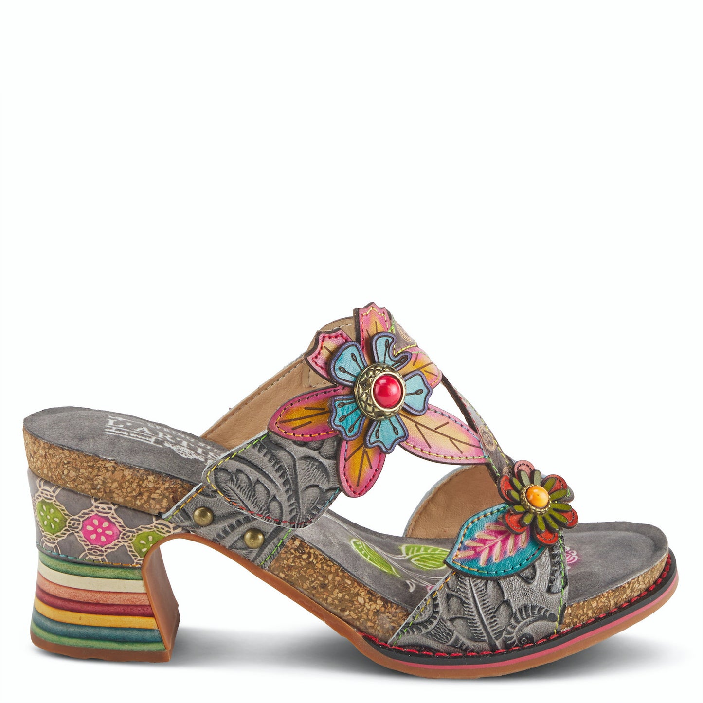 ROSSIE Grey Multi Rainbow Heel Floral Sandal by L`ARTISTE