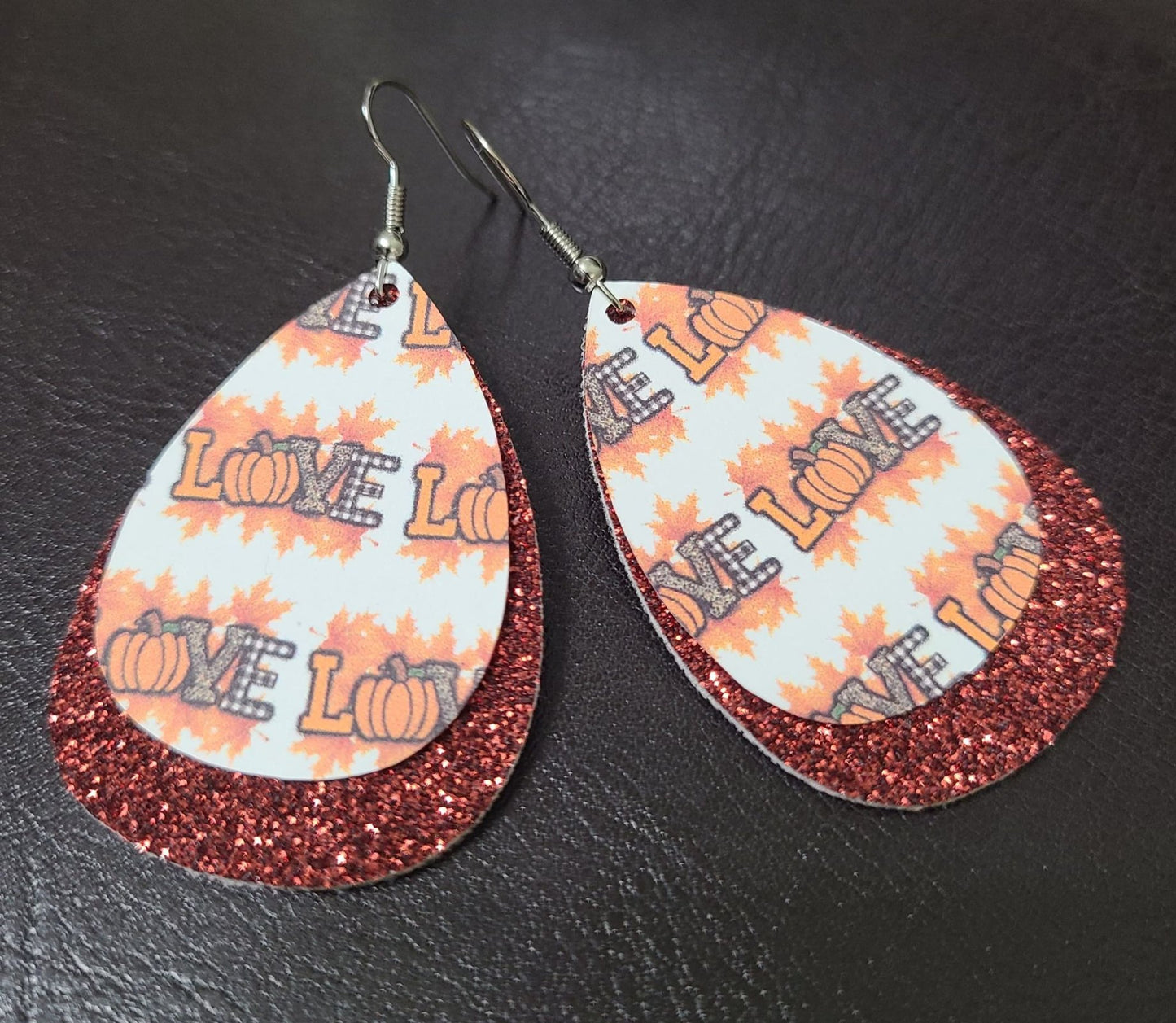 Pumpkin Teardrop Guitar Pic Earrings - Multiple Designs Each Pair Sold Separate