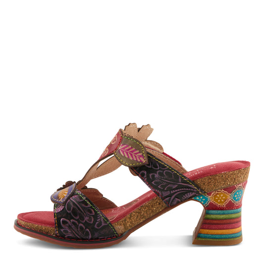 ROSSIE Red Multi Rainbow Heel Floral Sandal by L`ARTISTE