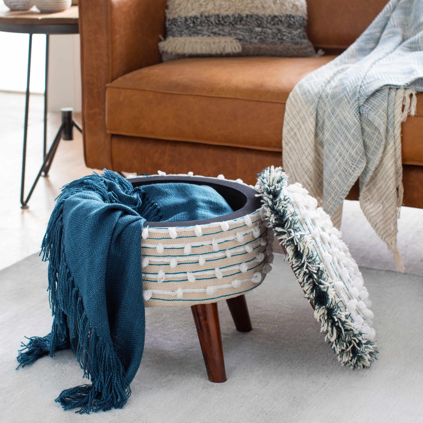 Matagami Beige Hand Woven Stool