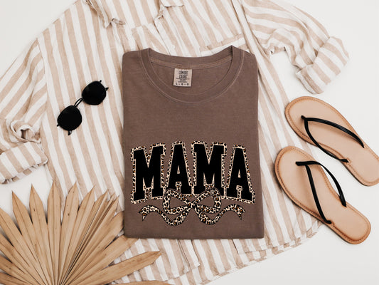 Mama Leopard Ribbon Comfort Colors T Shirt (Center)