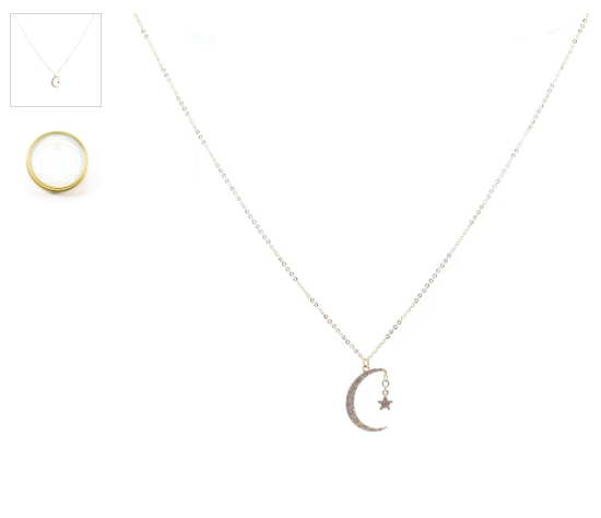 16 Necklace with Pave' Moon & Star Pendant -Midnight Sky by B.b. Lila Jewelry