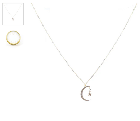 16 Necklace with Pave' Moon & Star Pendant -Midnight Sky by B.b. Lila Jewelry