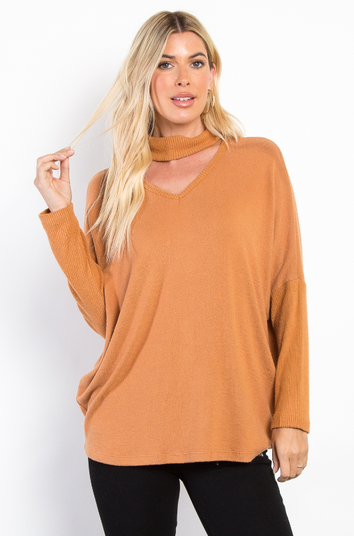 SPICE COLOR BRUSHED HIGH NECK SWEATER BY BE STAGE