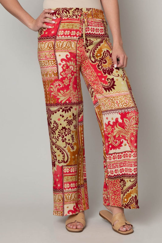 Pink/Green Patchwork Pull On Challis Pants by Mlle Gabrielle