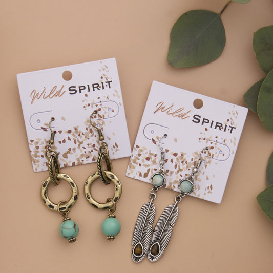 Wild Spirit Turquoise Beaded Gold Ring Earrings
