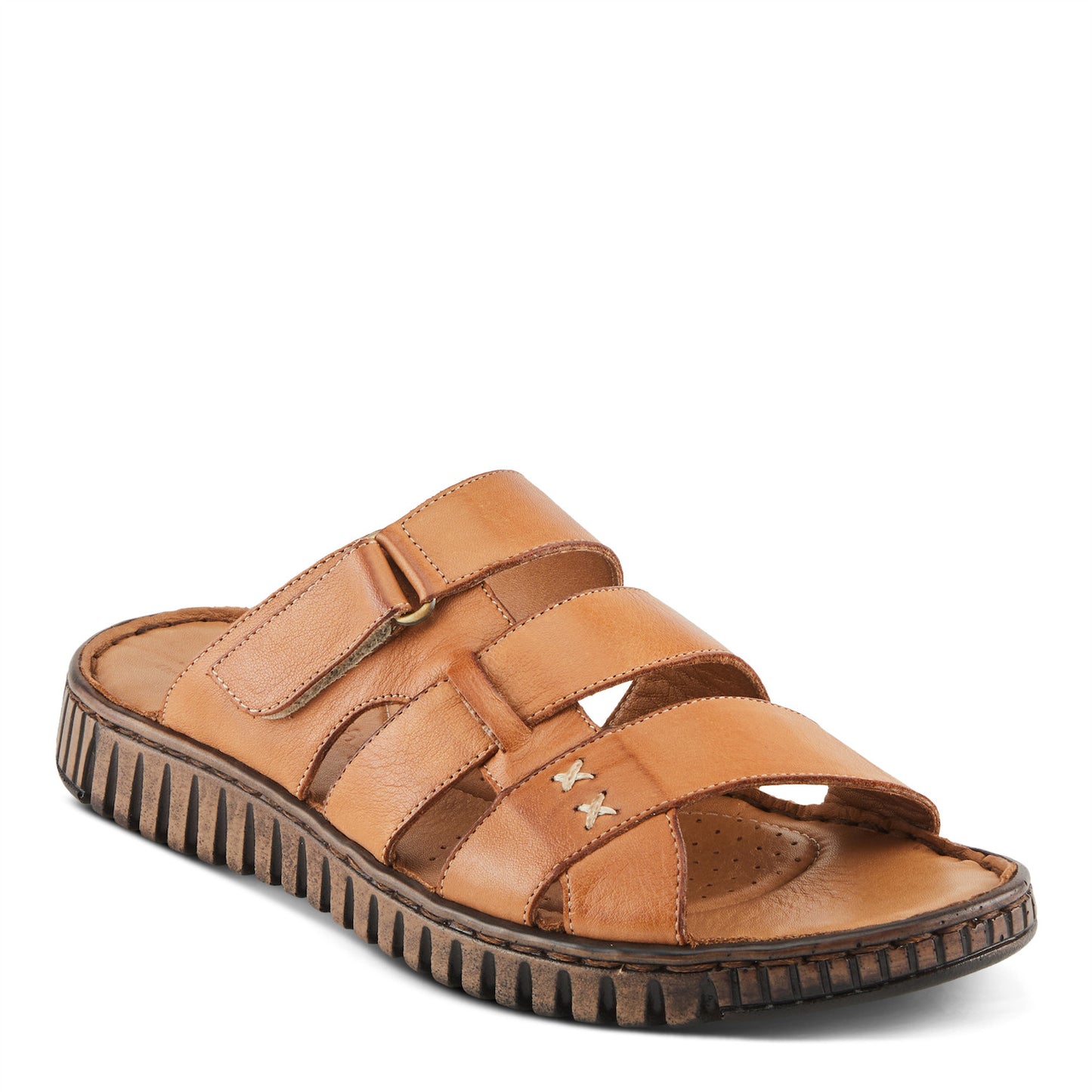 OLLY CAMEL Leather Slip On Sandal