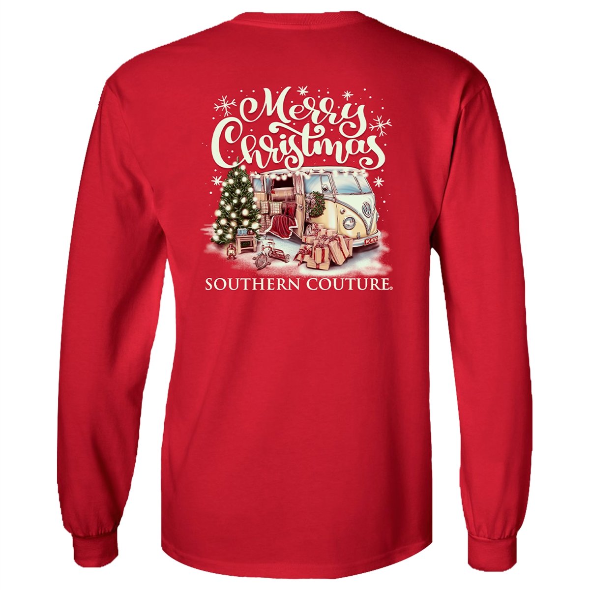 Merry Christmas Van - Red - Southern Couture Long Sleeve Tee
