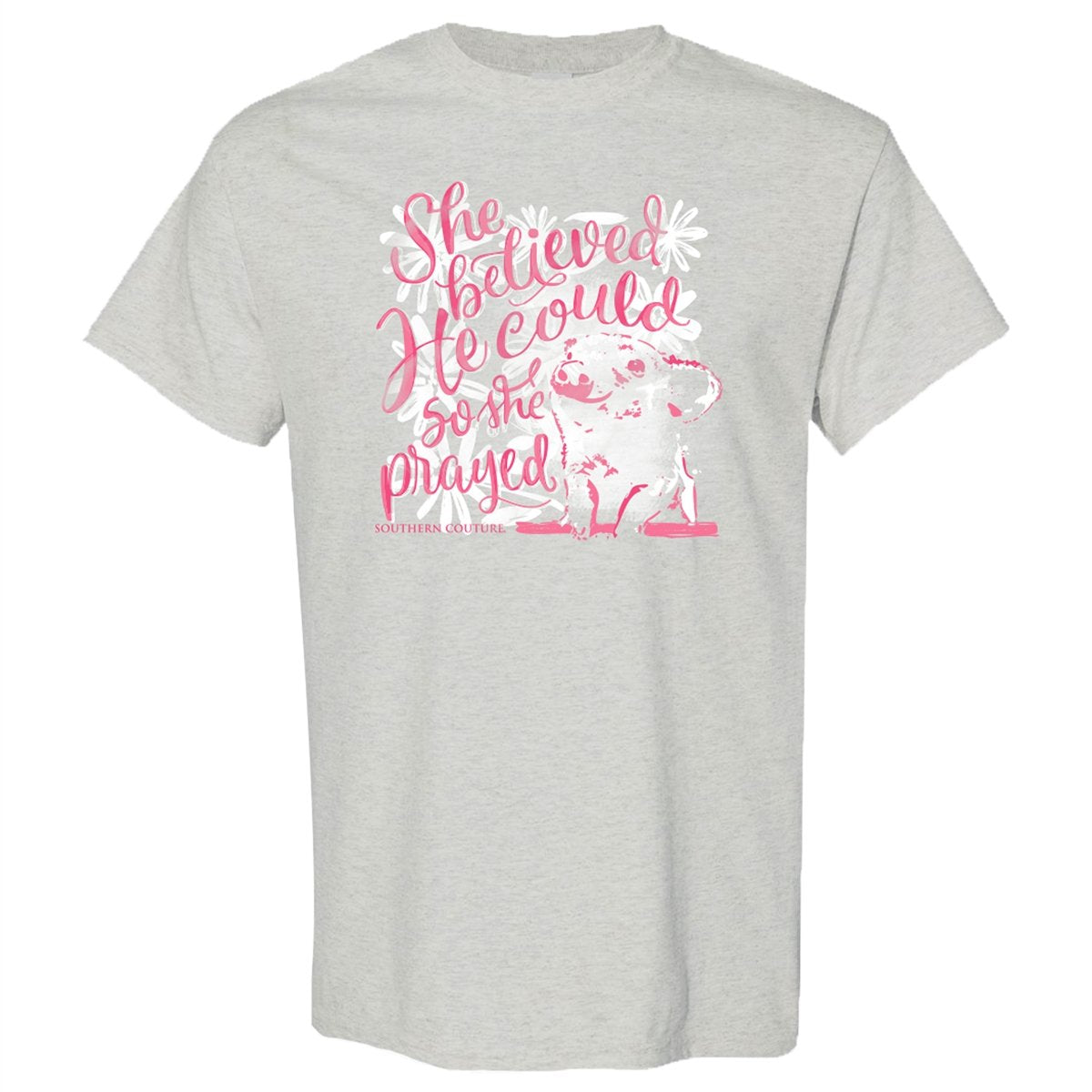 She Believed He Could front print-Ice Grey - Southern Couture Short Sleeve Soft Tee