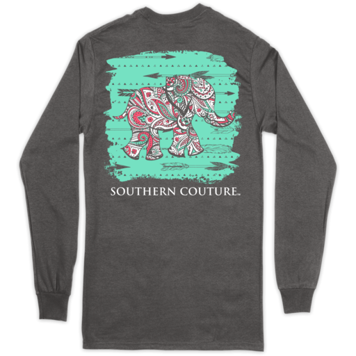Paisley the Elephant on LS-Charcoal Southern Couture Classic Tee - SC136CHLS
