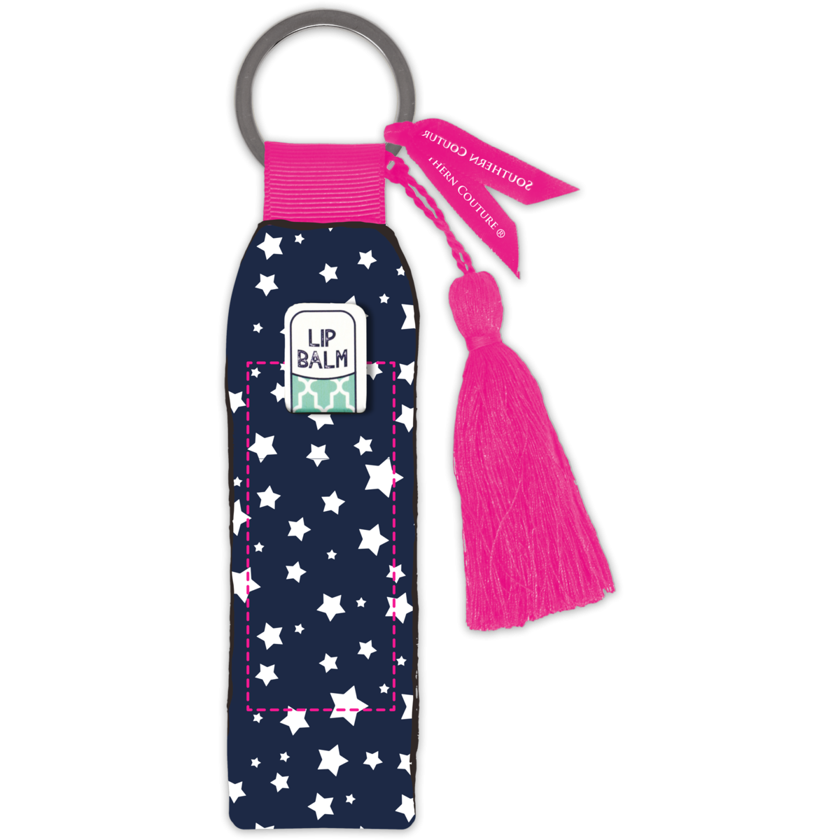 Southern Couture Key Chain with Lip Balm Holder & Tassle Assorted Designs