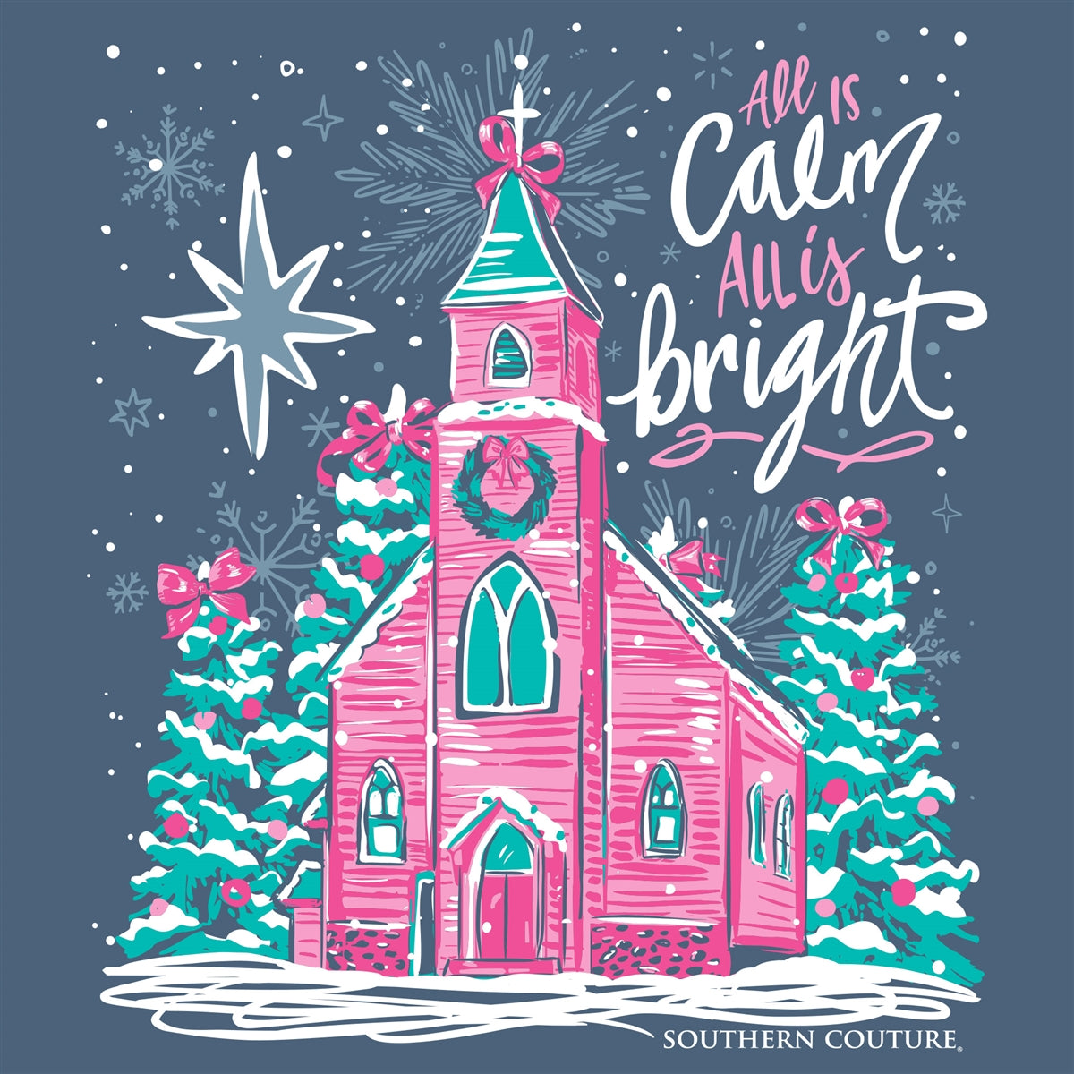 All Is Calm All Is Bright on Indigo Southern Couture Classic Long Sleeve Tee