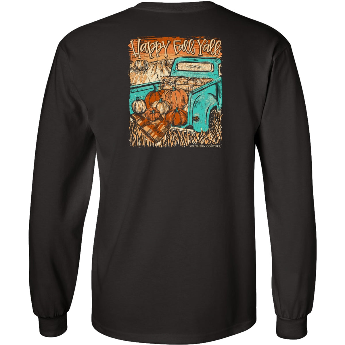 Happy Fall Y'all Truck on Dark Chocolate Southern Couture Classic Long Sleeve Tee