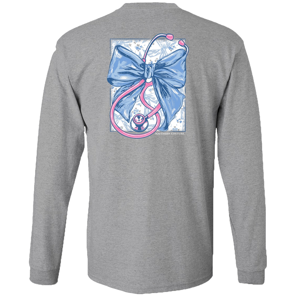 Stethoscope With Bow on Sport Grey Southern Couture Classic Long Sleeve Tee