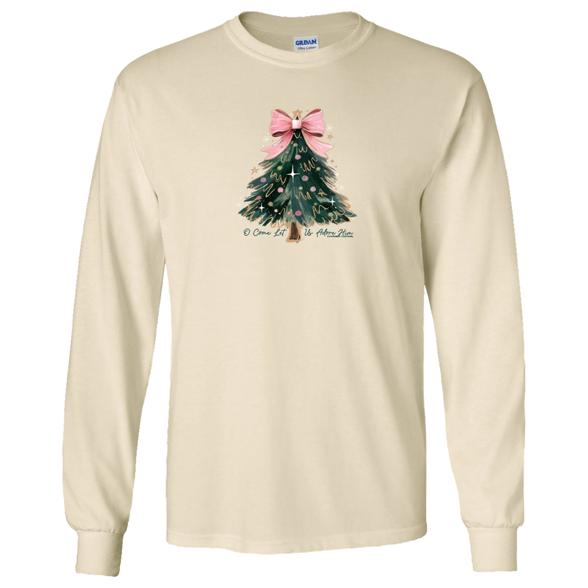 Oh Come Let Us Adore Him Front Print on Natural Southern Couture Soft Long Sleeve Tee