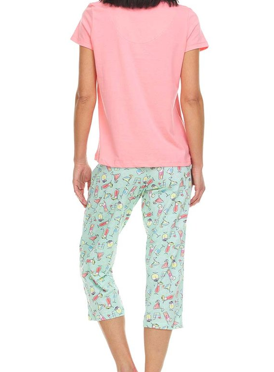 Pink Sun Sand & A Drink in my Hand V-Neck Pajama Capri Set by Rene Rofe