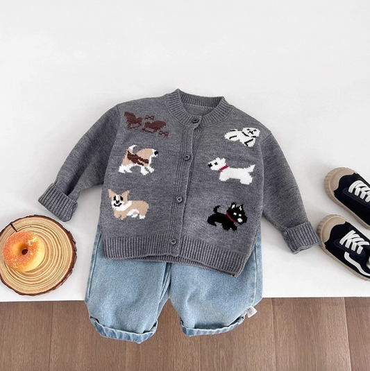 Jacquard Dog Cardigan Knitted Sweater