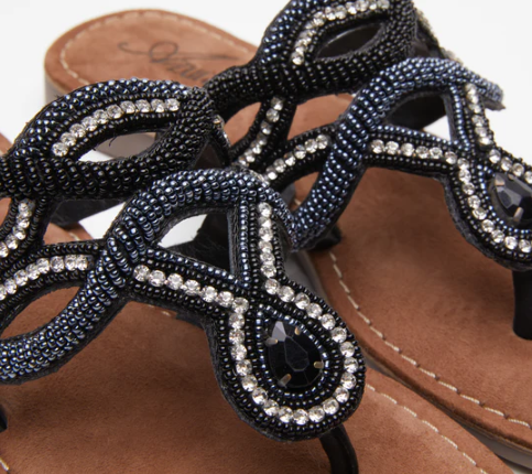 Kaa Black Multi Beaded Thong Flipflop Sandal By Azura