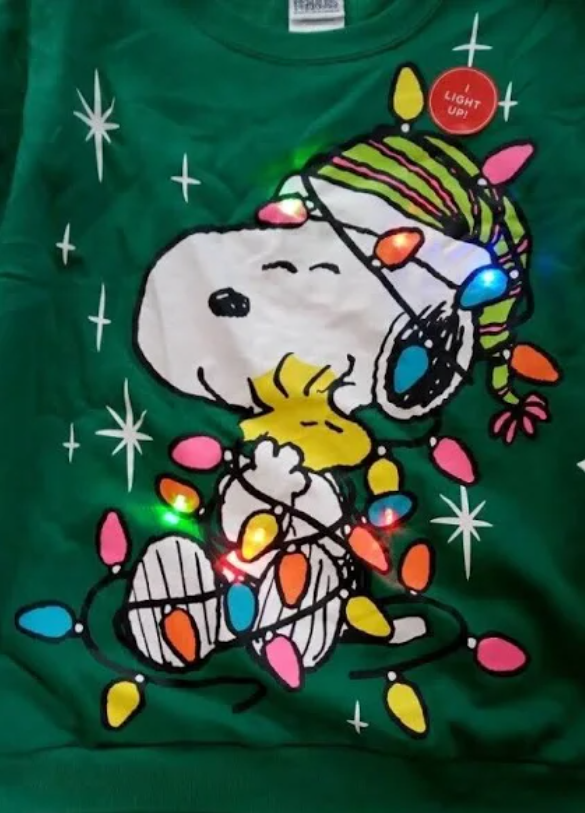 Snoopy Light Up Holiday Christmas Green Sweatshirt by Peanuts