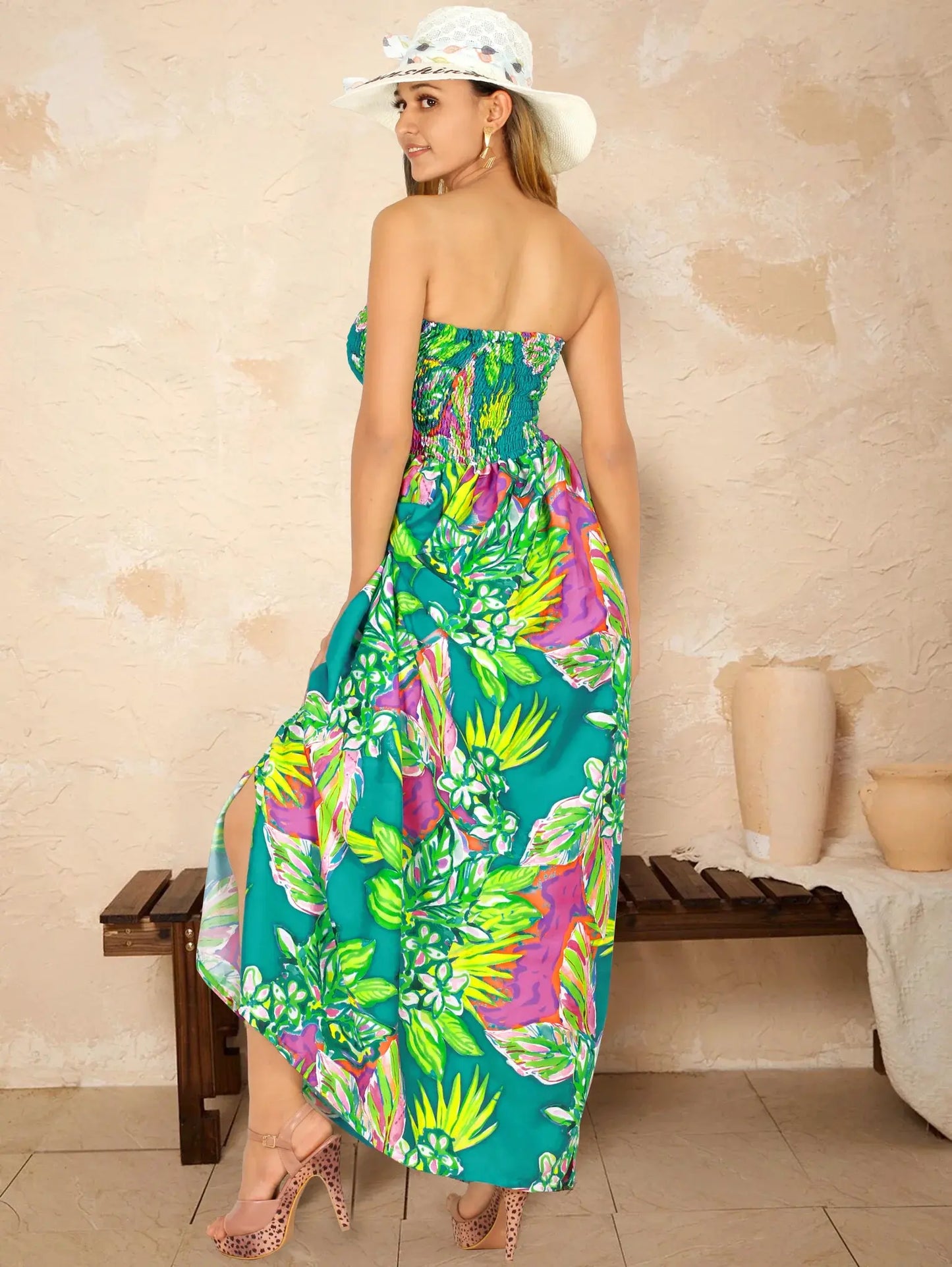 Sea Green Tropical Beach Swimwear Soft Printed Hawaiian Tube Dress One Size